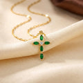 Collier Croix Émeraude Doré