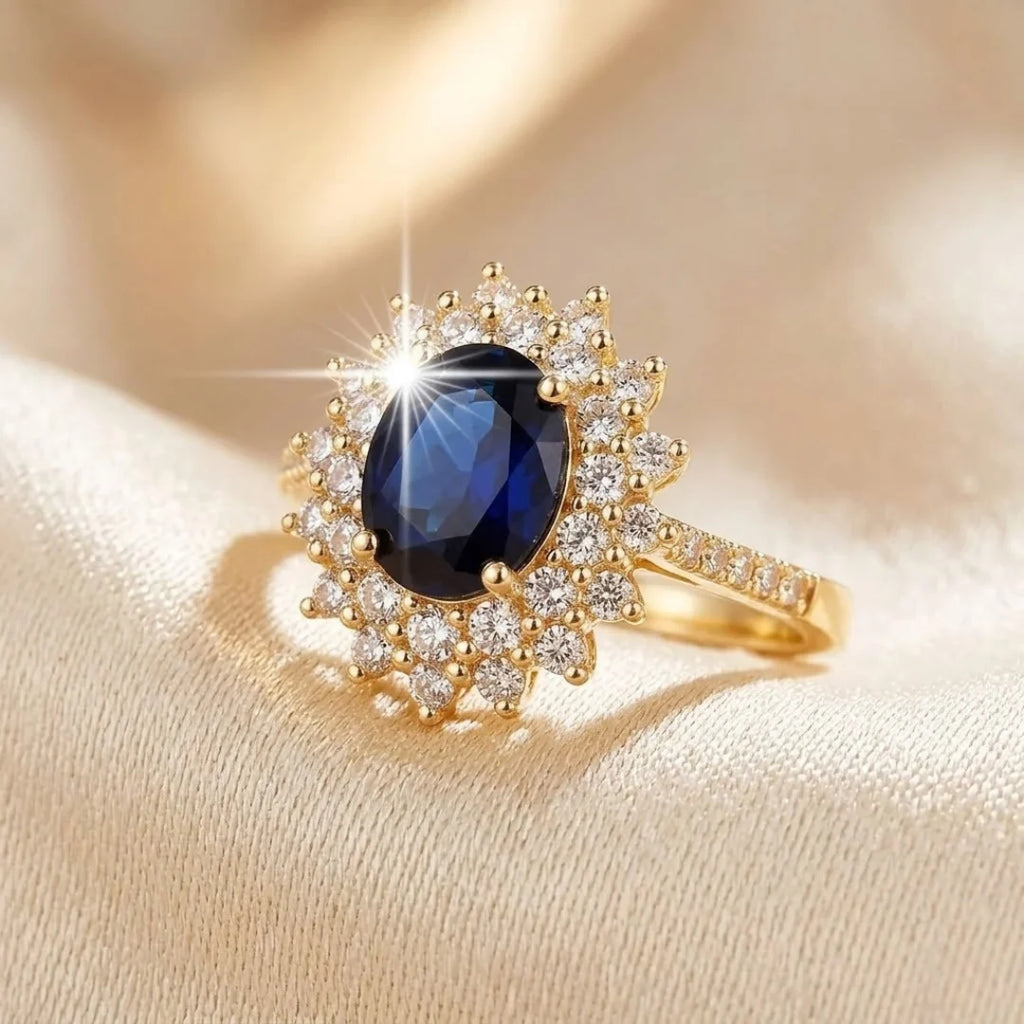 Bague Halo en Saphir Doré