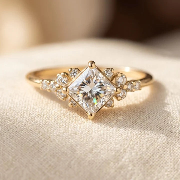 Bague Solitaire Carrée Dorée