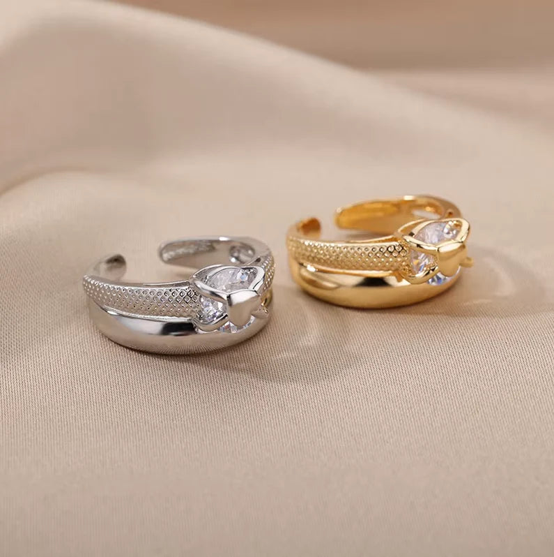 Bague cœur réglable en zircon