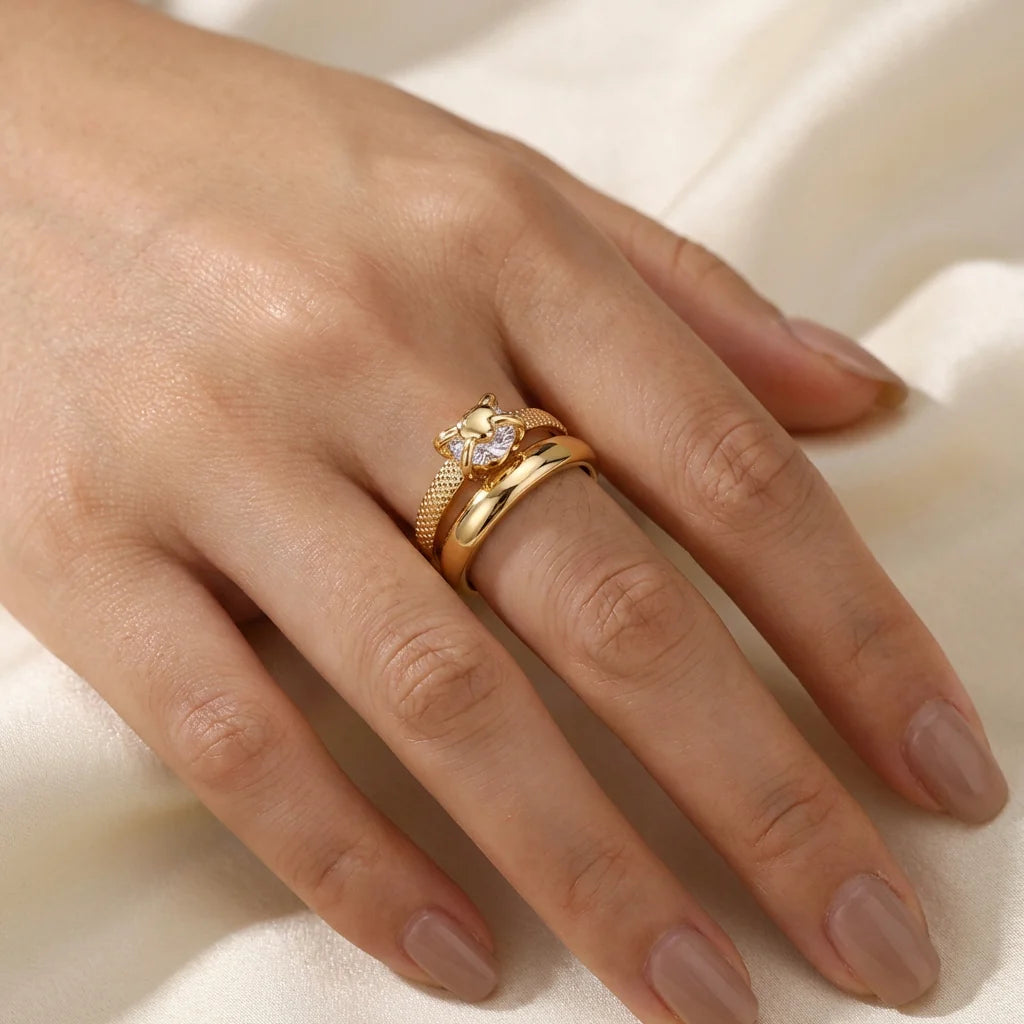 Bague cœur réglable en zircon