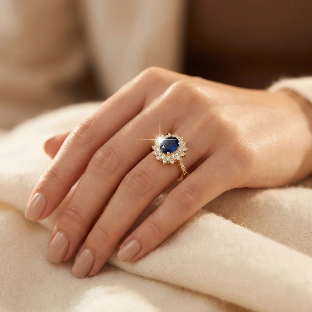 Bague Halo en Saphir Doré