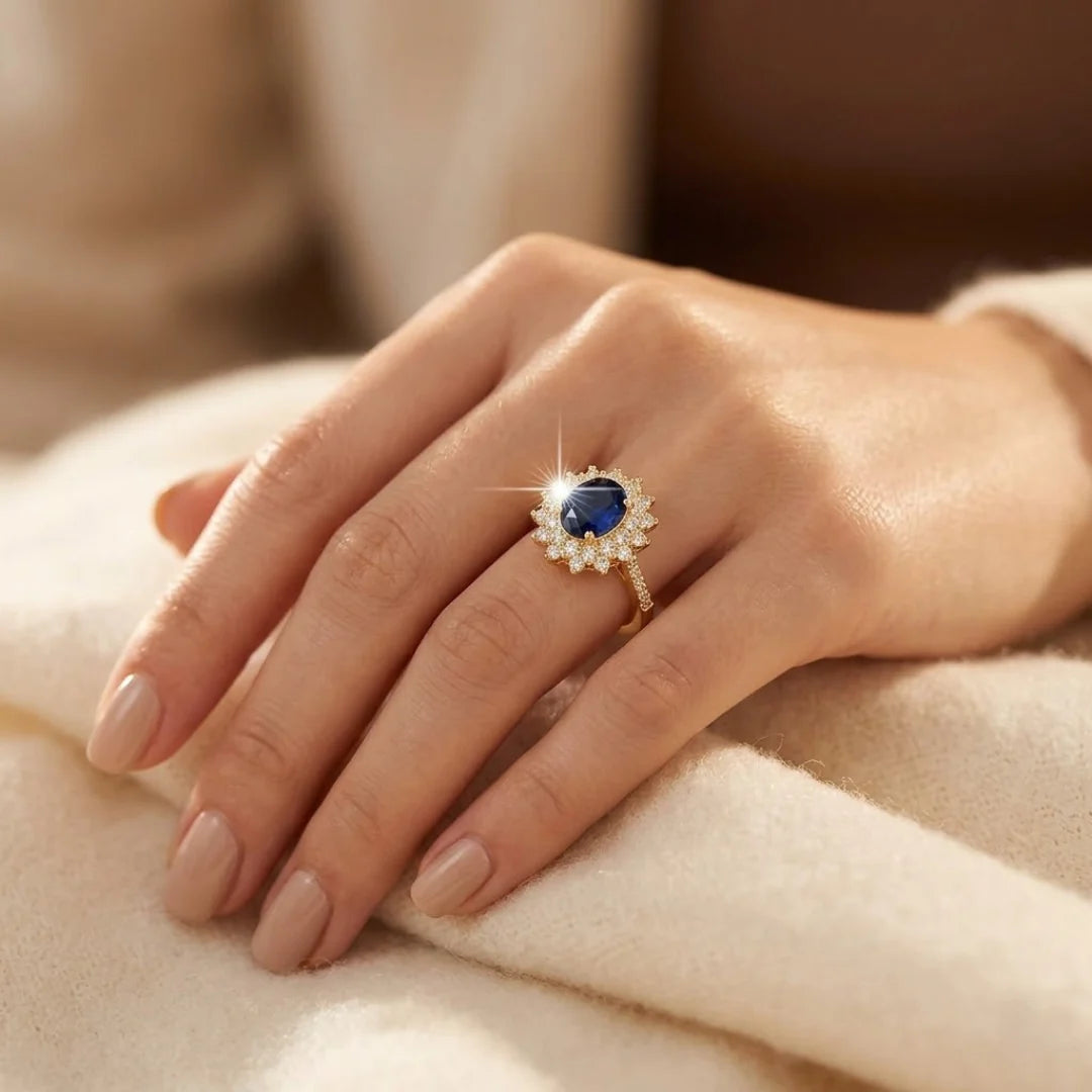 Bague Halo en Saphir Doré