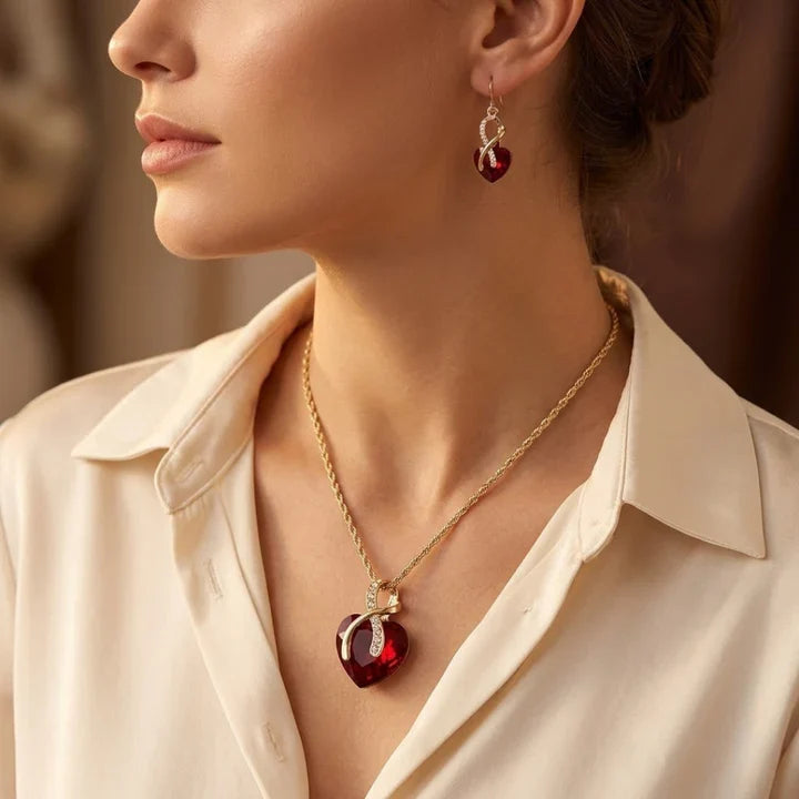 Parure Cœur Rubis Doré