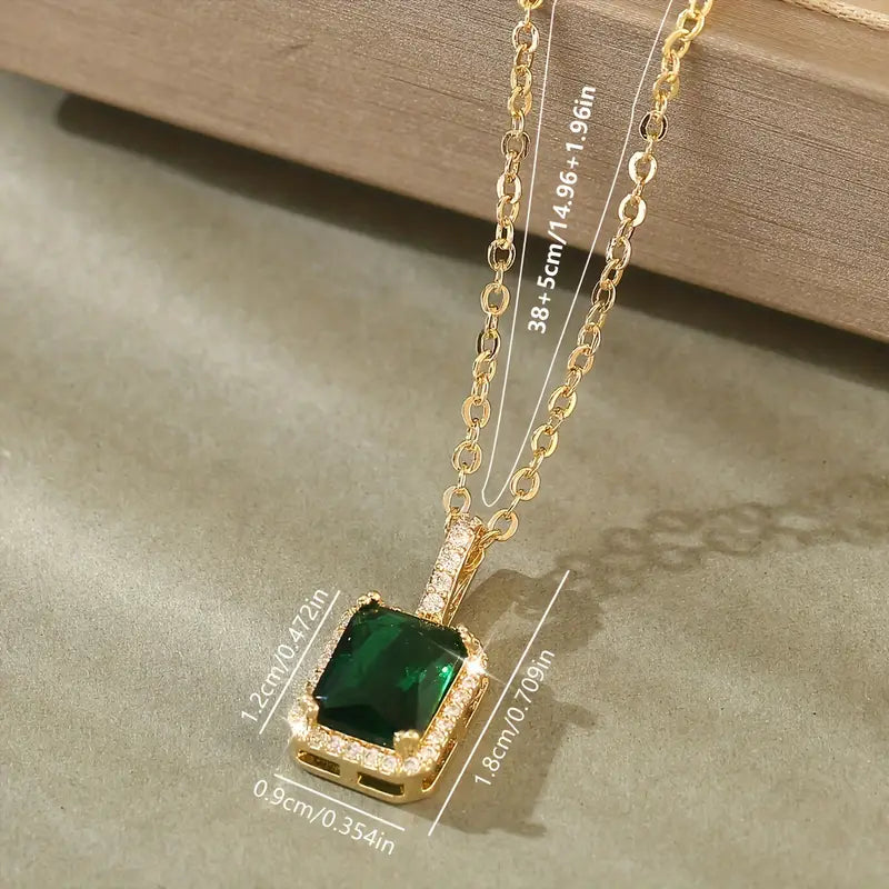Collier Halo Émeraude Doré
