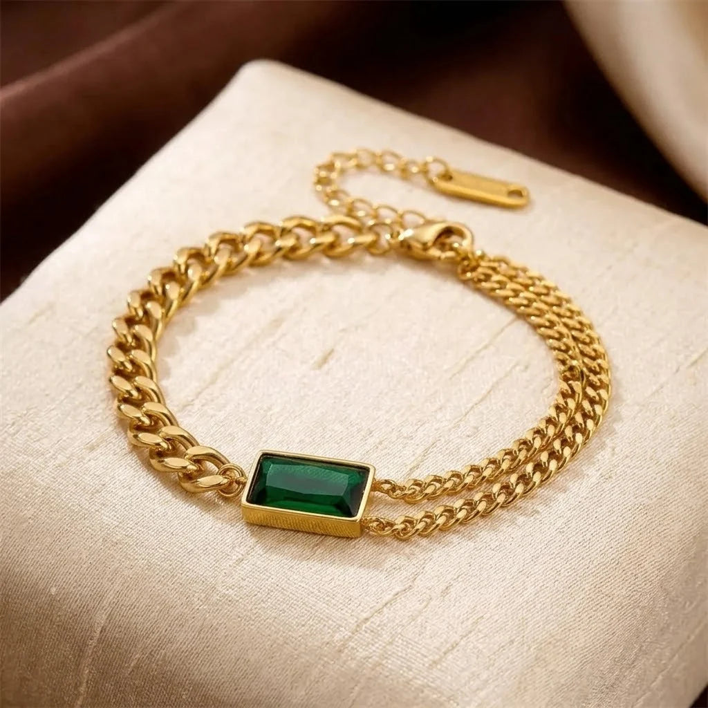 Bracelet Chaîne Émeraude Doré