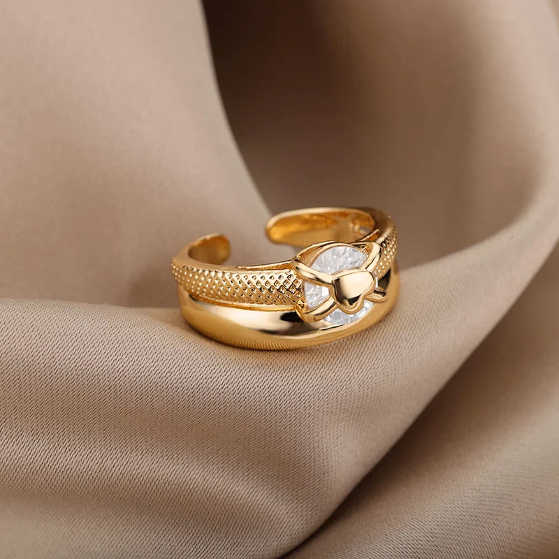 Bague cœur réglable en zircon