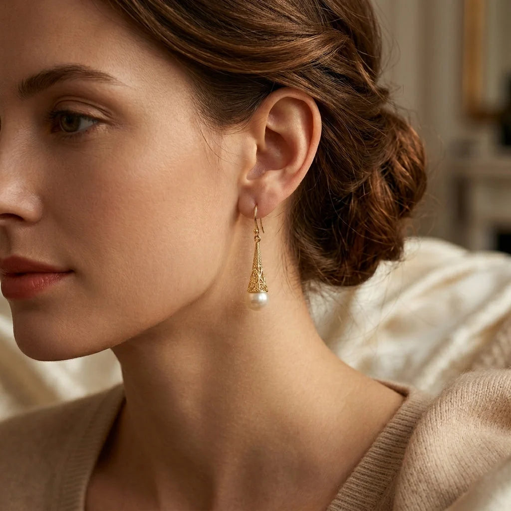 Boucles Perles Filigrane Dorées