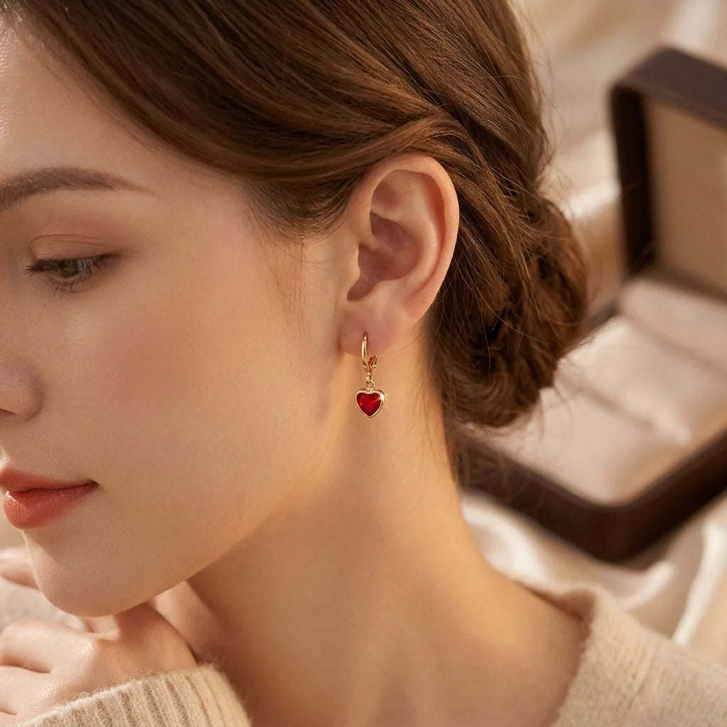 Boucles Cœur Rubis Dorées