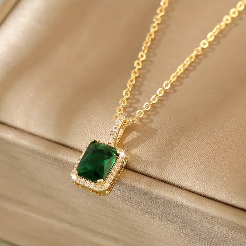 Collier Halo Émeraude Doré