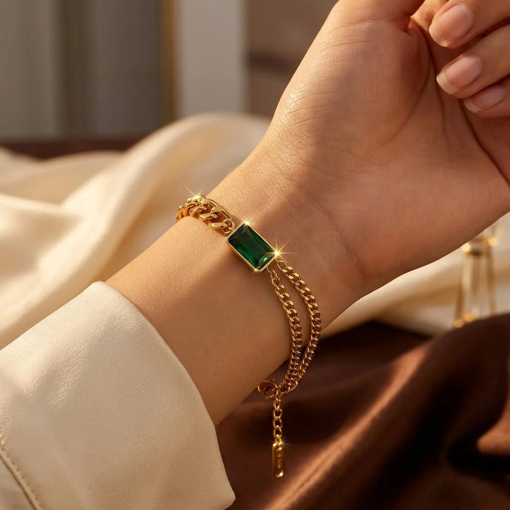 Bracelet Chaîne Émeraude Doré