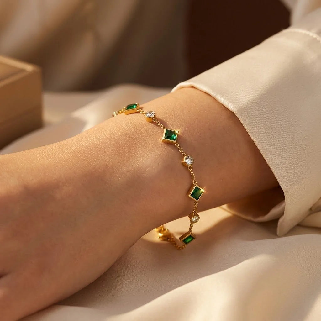Bracelet Émeraude Doré