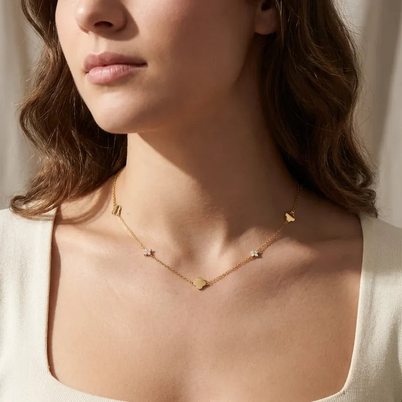 Collier Trèfle & Cristaux